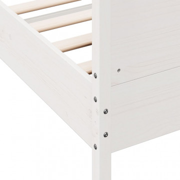Cadru de pat cu tăblie, alb, 150x200 cm lemn masiv pin - Img 6