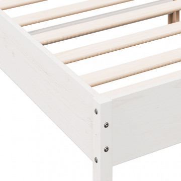 Cadru de pat cu tăblie, alb, 160x200 cm, lemn masiv de pin - Img 6