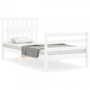Cadru de pat cu tăblie, alb, 90x200 cm, lemn masiv - Img 2