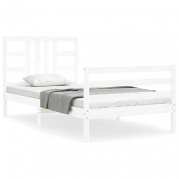 Cadru de pat cu tăblie, alb, 90x200 cm, lemn masiv - Img 2