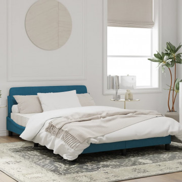 Cadru de pat cu tăblie, albastru, 140x200 cm, catifea - Img 3