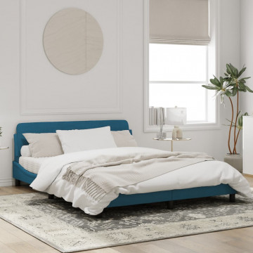 Cadru de pat cu tăblie, albastru, 160x200 cm, catifea - Img 3