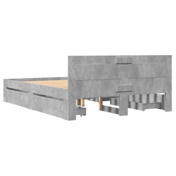 Cadru de pat cu tăblie gri beton 140x200 cm lemn prelucrat - Img 6