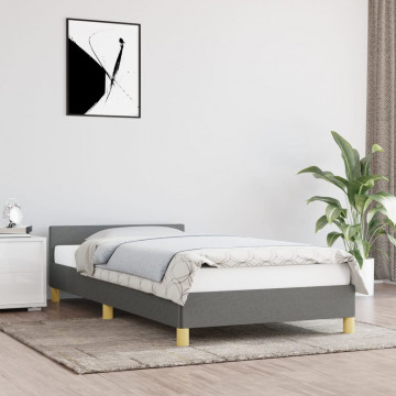 Cadru de pat cu tăblie, gri închis, 90x200 cm, textil - Img 1