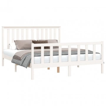 Cadru de pat cu tăblie King Size, alb, 150x200 cm, lemn pin - Img 3