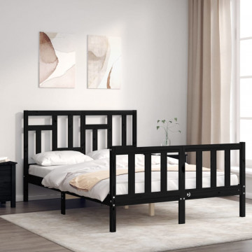 Cadru de pat cu tăblie, negru, 120x200 cm, lemn masiv - Img 1