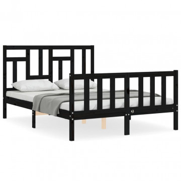 Cadru de pat cu tăblie, negru, 120x200 cm, lemn masiv - Img 2