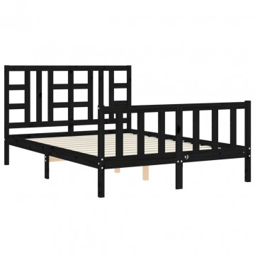 Cadru de pat cu tăblie, negru, 140x190 cm, lemn masiv - Img 8