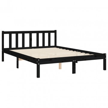 Cadru de pat cu tăblie, negru, 140x190 cm, lemn masiv - Img 7