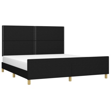 Cadru de pat cu tăblie, negru, 180x200 cm, textil - Img 3