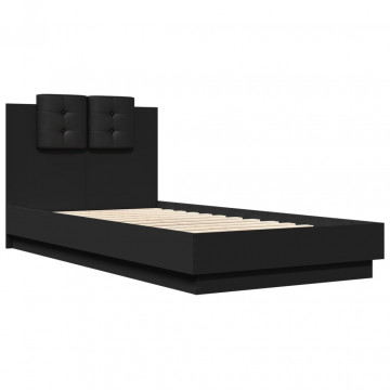 Cadru de pat cu tăblie, negru, 90x190 cm, lemn prelucrat - Img 2