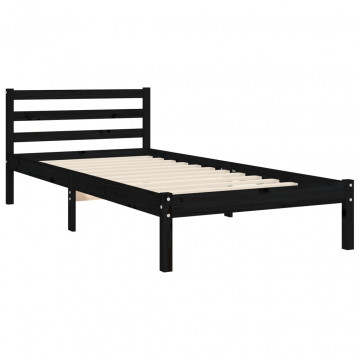 Cadru de pat cu tăblie, negru, 90x200 cm, lemn masiv - Img 7