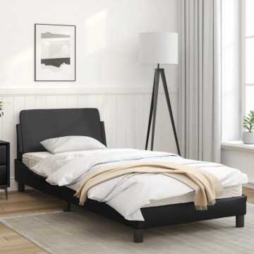 Cadru de pat cu tăblie, negru, 90x200 cm, piele ecologică - Img 3