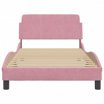 Cadru de pat cu tăblie, roz, 100x200 cm, catifea - Img 4