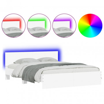 Cadru de pat cu tăblie și LED, alb, 150x200 cm - Img 2
