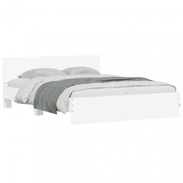Cadru de pat cu tăblie și LED, alb, 150x200 cm - Img 8