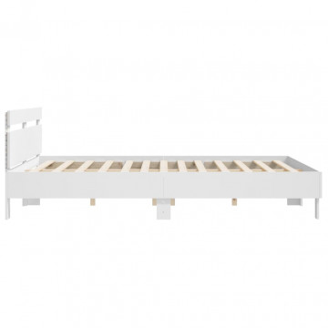 Cadru de pat cu tăblie și LED, alb, 200x200 cm - Img 6
