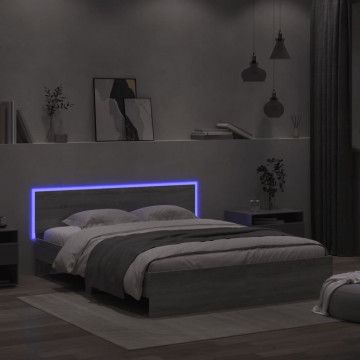 Cadru de pat cu tăblie și LED, gri sonoma, 160x200 cm - Img 1