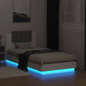Cadru de pat cu tăblie și lumini LED, alb, 75x190 cm - Img 8