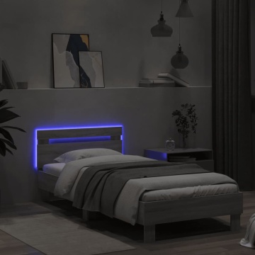 Cadru de pat cu tăblie și lumini LED, gri sonoma, 90x200 cm - Img 4