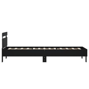 Cadru de pat cu tăblie și lumini LED, negru, 75x190 cm - Img 7