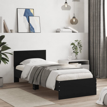 Cadru de pat cu tăblie și lumini LED, negru, 75x190 cm - Img 4