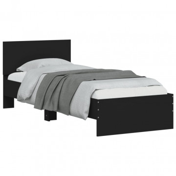 Cadru de pat cu tăblie și lumini LED, negru, 75x190 cm - Img 5