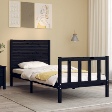 Cadru de pat cu tăblie Small Single, negru, lemn masiv - Img 3
