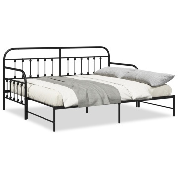 Cadru de pat daybed cu pat suplimentar Negru 90x200 cm Oțel - Img 3