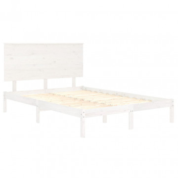 Cadru de pat dublu, alb, 135x190 cm, lemn masiv - Img 4