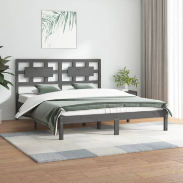 Cadru de pat, gri, 120x200 cm, lemn masiv de pin - Img 1