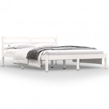Cadru de pat King Size 5FT, alb, 150x200 cm, lemn masiv de pin - Img 3