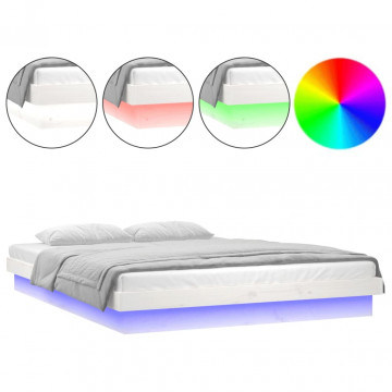 Cadru de pat LED Super King Size, alb, 180x200 cm, lemn masiv - Img 4