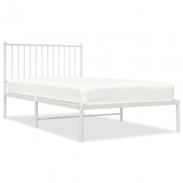 Cadru de pat metalic cu tăblie, alb, 100x190 cm - Img 2