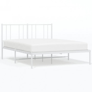 Cadru de pat metalic cu tăblie, alb, 140x200 cm - Img 2