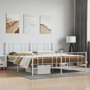Cadru de pat metalic cu tăblie, alb, 200x200 cm - Img 1