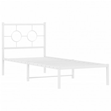 Cadru de pat metalic cu tăblie, alb, 75x190 cm - Img 2