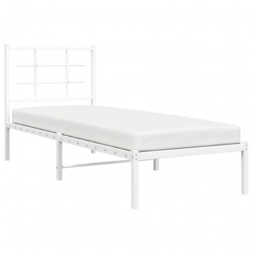 Cadru de pat metalic cu tăblie, alb, 80x200 cm - Img 4