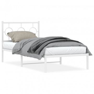 Cadru de pat metalic cu tăblie, alb, 90x190 cm - Img 1