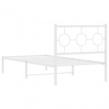 Cadru de pat metalic cu tăblie, alb, 90x190 cm - Img 6