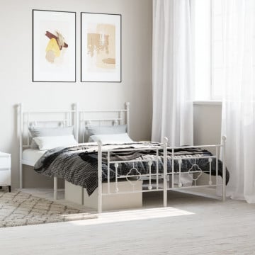 Cadru de pat metalic cu tăblie de cap/picioare, alb, 140x190 cm - Img 1