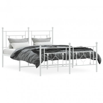 Cadru de pat metalic cu tăblie de cap/picioare, alb, 140x190 cm - Img 3