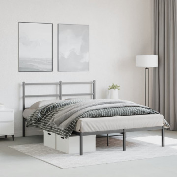 Cadru de pat metalic cu tăblie, negru, 135x190 cm - Img 3