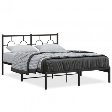 Cadru de pat metalic cu tăblie, negru, 140x200 cm - Img 1