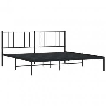 Cadru de pat metalic cu tăblie, negru, 200x200 cm - Img 8