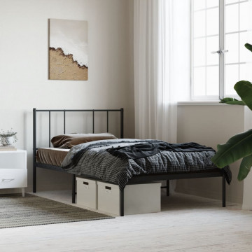 Cadru de pat metalic cu tăblie, negru, 75x190 cm - Img 1
