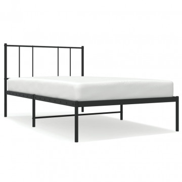 Cadru de pat metalic cu tăblie, negru, 75x190 cm - Img 2
