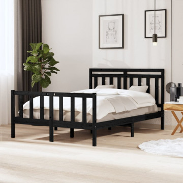Cadru de pat, negru, 140x200 cm, lemn masiv - Img 1