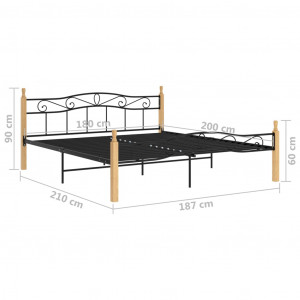 Cadru de pat, negru, 180x200 cm, metal și lemn masiv de stejar - Img 5