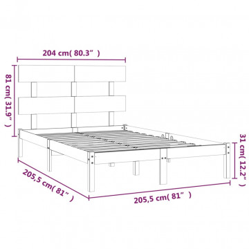 Cadru de pat, negru, 200x200 cm, lemn masiv - Img 5